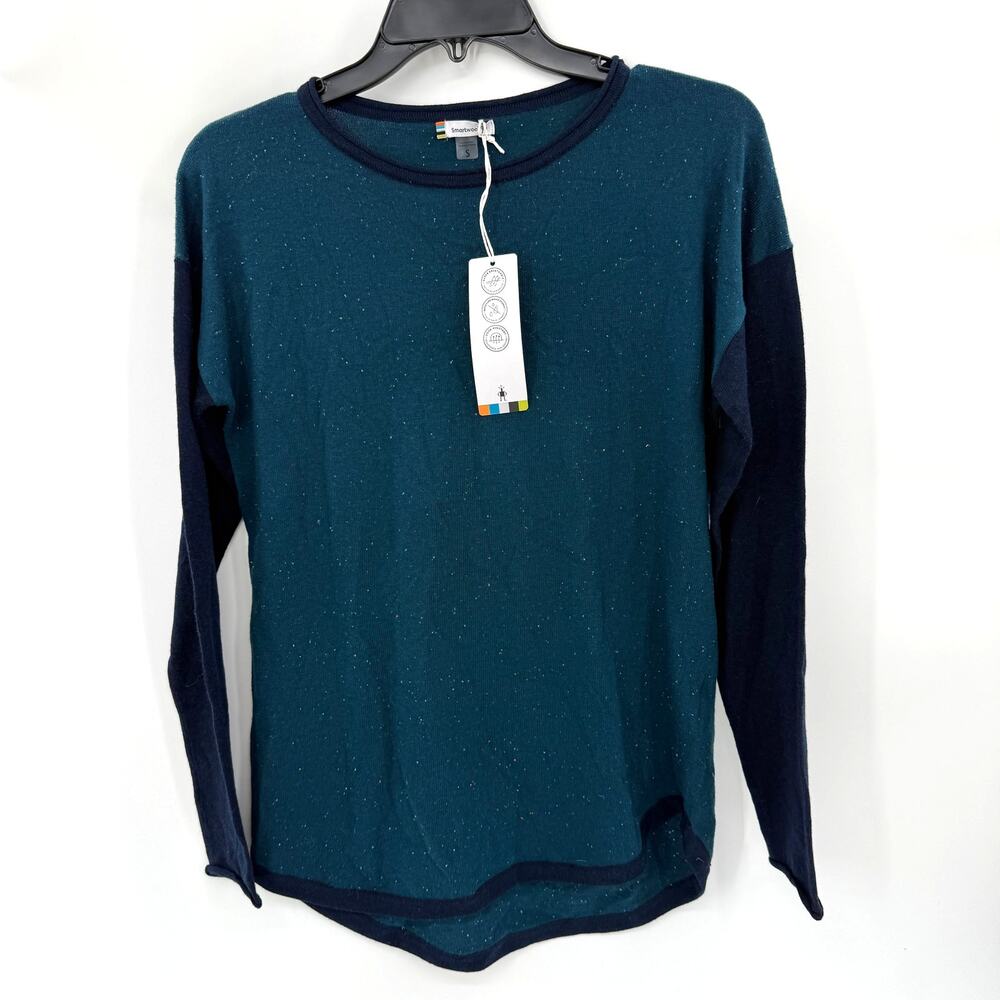 New SMARTWOOL Wool Blend Color Block Top Size S Long Sleeve Pullover Crew Neck